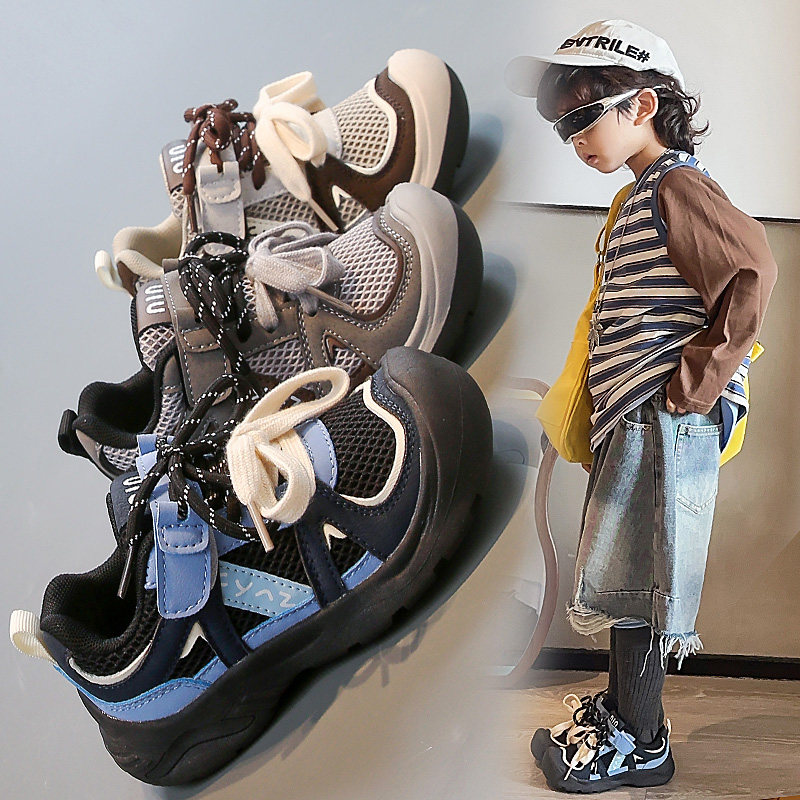 儿童运动鞋春秋新款男童休闲机能鞋老爹鞋网面透气系带跑步鞋童鞋