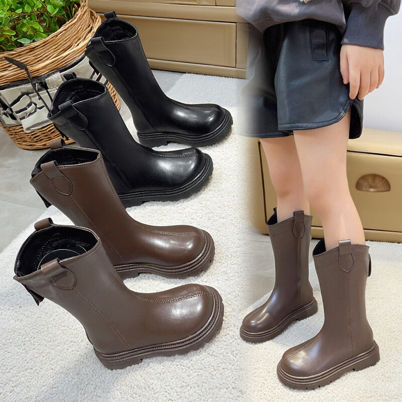 女童马丁靴皮靴秋冬高筒靴加绒