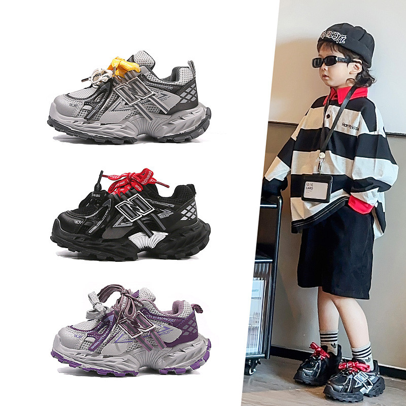 儿童网面老爹鞋男童春秋魔术贴厚底运动鞋耐磨透气女童休闲鞋童鞋