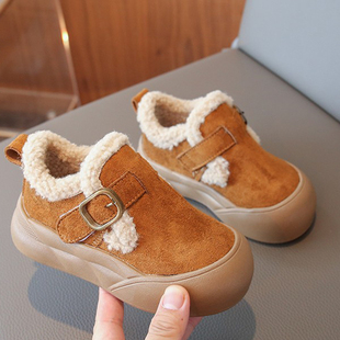 儿童加绒勃肯鞋女冬季保暖厚底防滑棉鞋毛绒女童雪地靴宝宝鞋童鞋