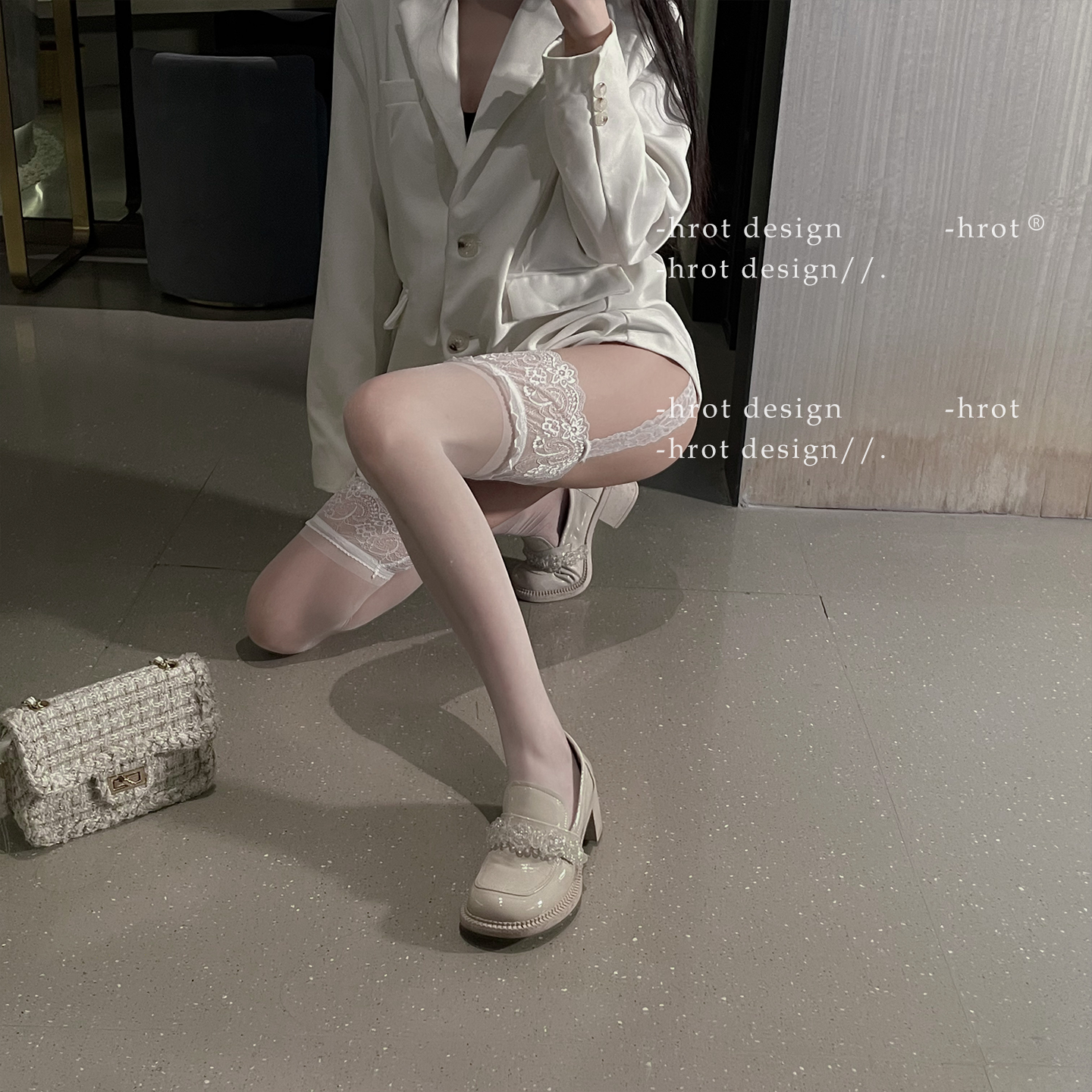 蕾丝性感吊带袜白色情调禁欲系