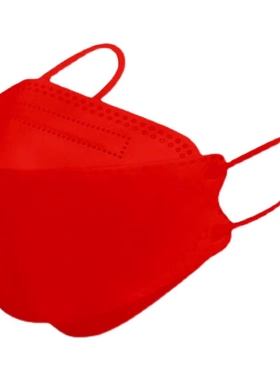 KF94喜庆红色成人款3D立体柳叶型非独立四层防护不花妆一次性口罩