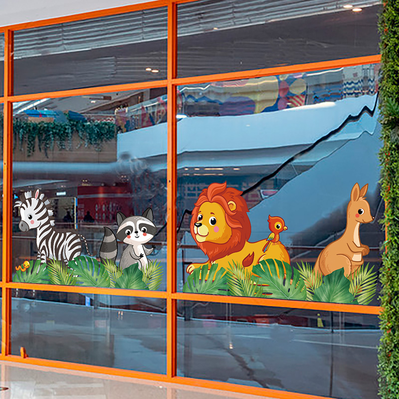 卡通动物透明玻璃贴纸幼儿园装饰布置贴画玻璃门贴纸双面防水窗贴图片