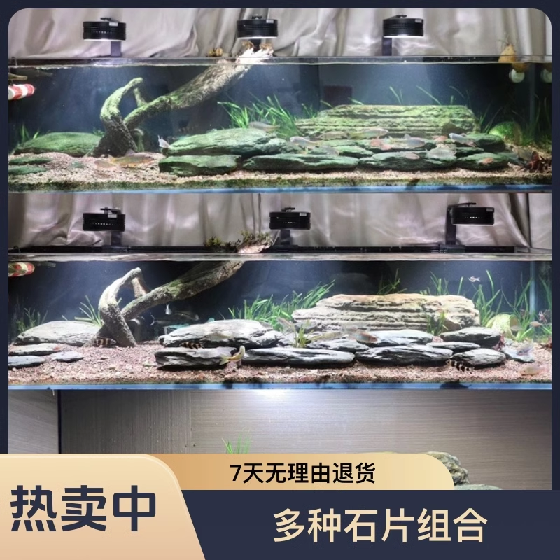 精品溪流片石乌龟晒背片岩造景台鱼缸原生缸爬宠假山组合石片晒台
