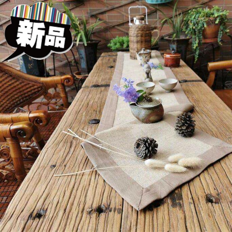 桌餐木质茶桌老实老旧做风化茶吧台门板k木板复古原木桌椅榆木台