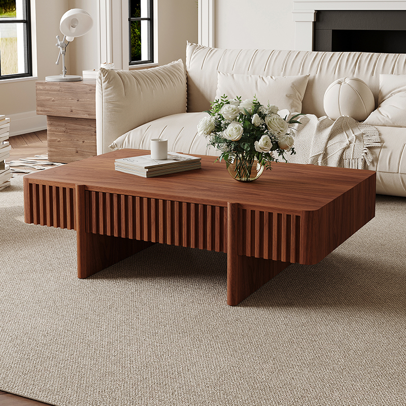 设计师意式中古胡桃木色茶几