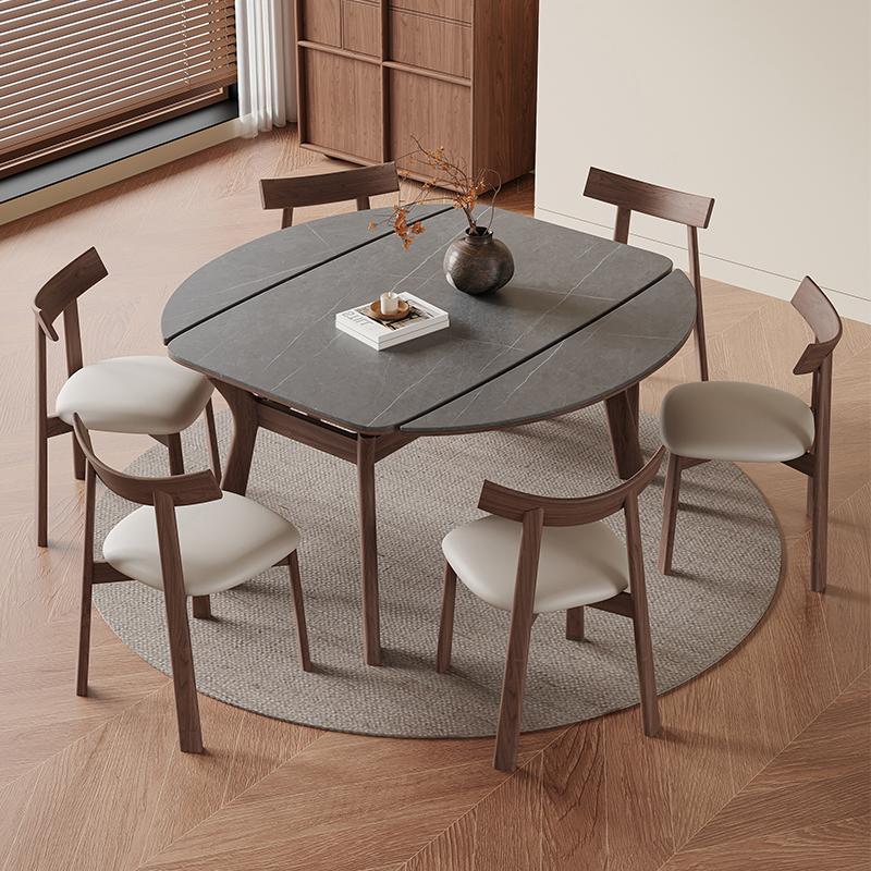 方圆两用可变实木岩板可伸缩餐桌