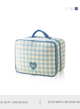 MOLA.Algae.格子手提化妆包大容量防水高级感旅行双层 | 蓝藻