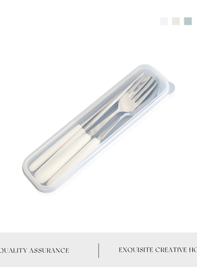 MOLA.Fair.筷勺套装简约白色陶瓷柄304不锈钢学生便携餐具丨白皙