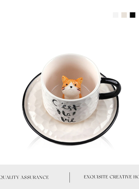 MOLA.Mew.杯具家用可爱猫咪马克杯简约文艺咖啡杯碟陶瓷杯丨可喵