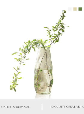 MOLA·Stripes·花瓶家用餐桌绿色不规则锤纹玻璃复古花器丨绿纹