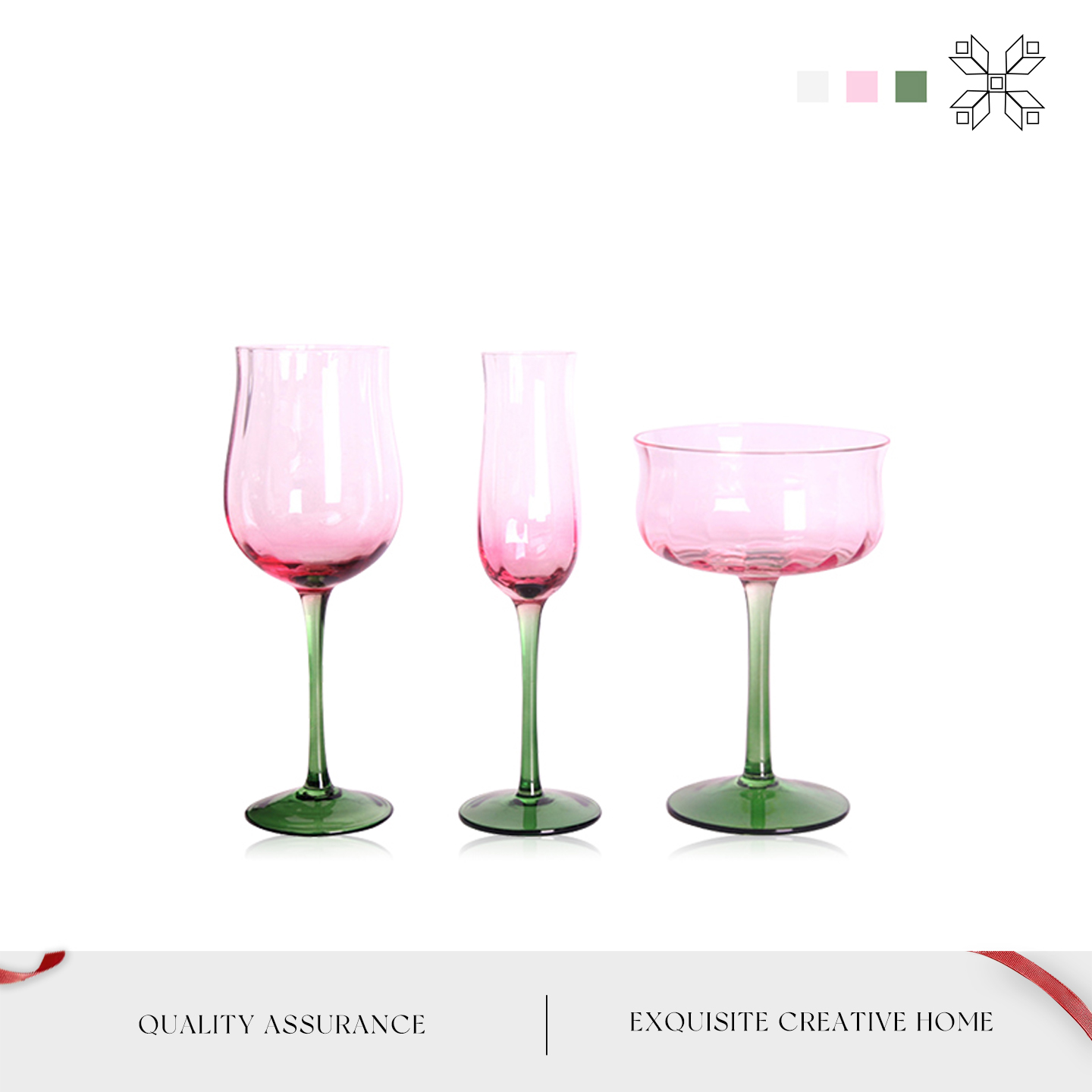 MOLA高颜值酒具粉绿渐变高脚杯