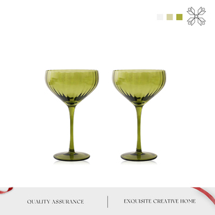 MOLALUNA.Green.酒具法式 绿波 复古红酒杯中古玻璃杯条纹高脚杯