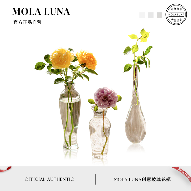 MOLA·Mood·花瓶家用小口玻璃中式水培透明插花茶道摆件丨禅意