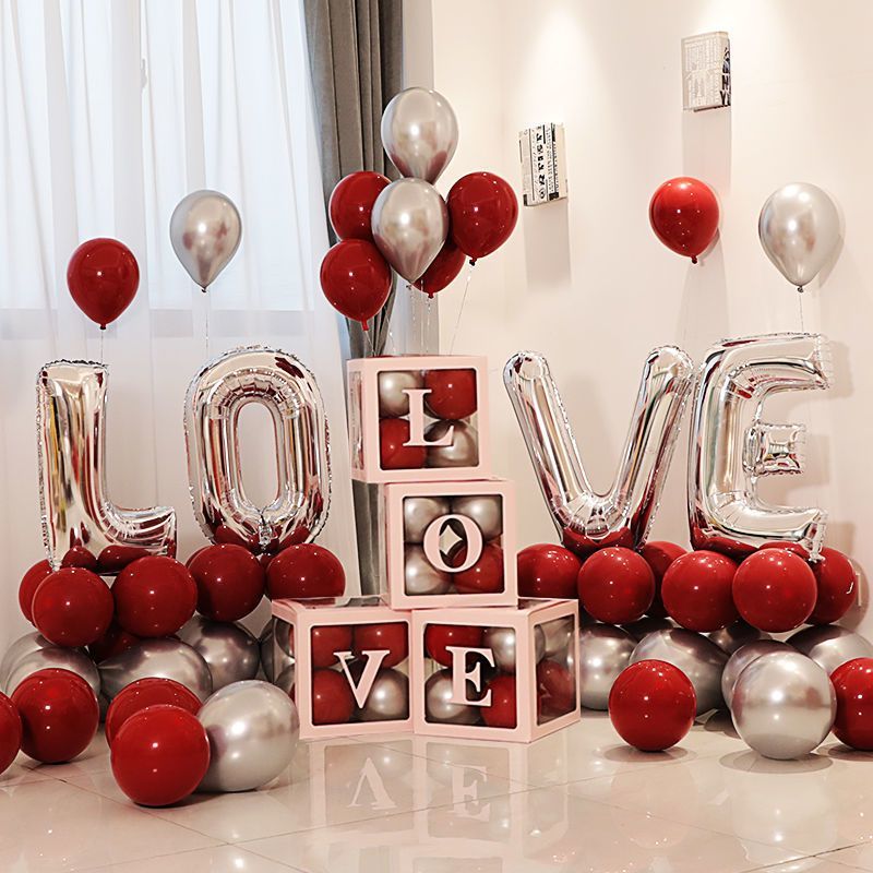 love字母铝膜气球装饰婚房结婚场景布置婚礼婚庆网红透明盒子套装