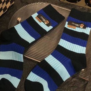 欧货条纹咖啡杯饰品袜小众个性 厚棉袜 轻奢潮流女中筒双针袜女男士