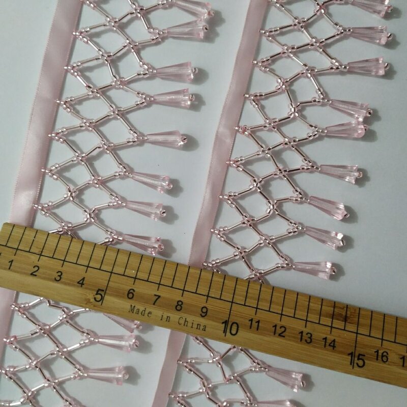 7厘米粉色网菱形排须斗笠苗族水滴diy交叉花边手工配饰流苏