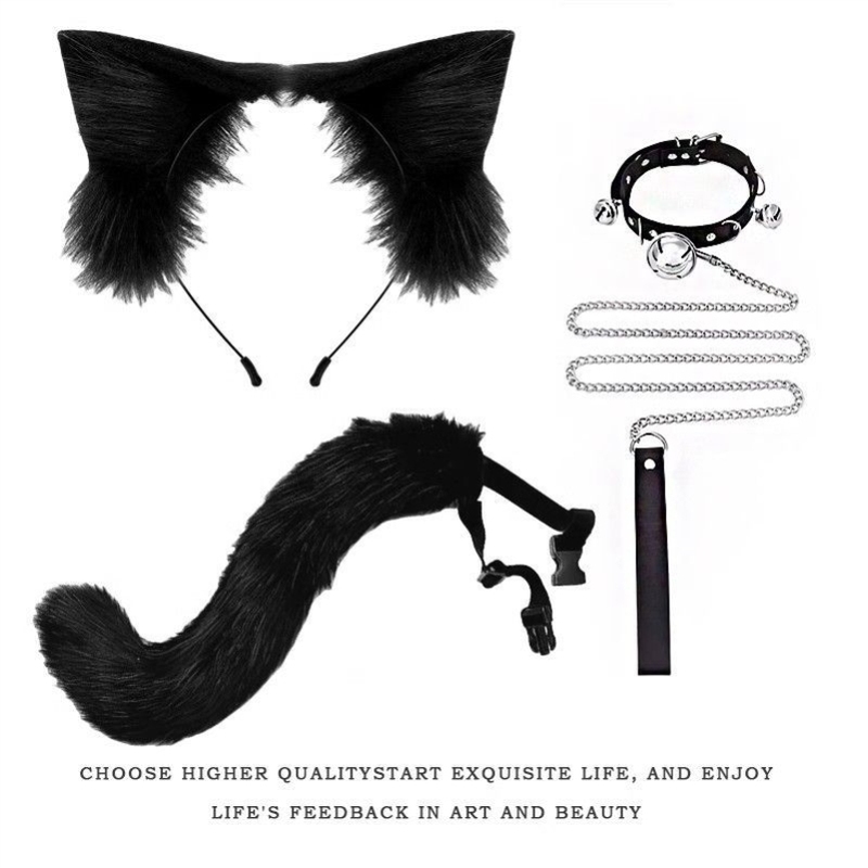 cosplay猫耳朵发箍猫尾巴饰品手作可爱猫娘兽耳发饰兽尾配饰套装