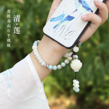 原创手机挂绳短款防丢绳男女手腕绳复古手机壳挂件菩提莲花吊坠链