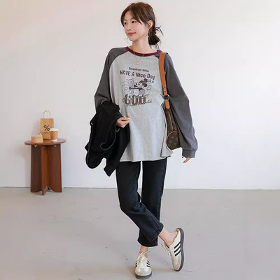 秋冬孕妇装韩版插肩袖孕妇卫衣圆领T恤宽松大码休闲长袖打底衣潮
