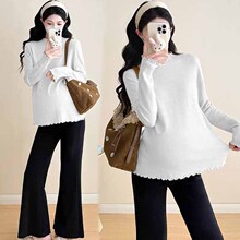 孕妇装新款秋冬德绒保暖内搭打底衫木耳领孕妈遮肚宽松百搭潮T恤