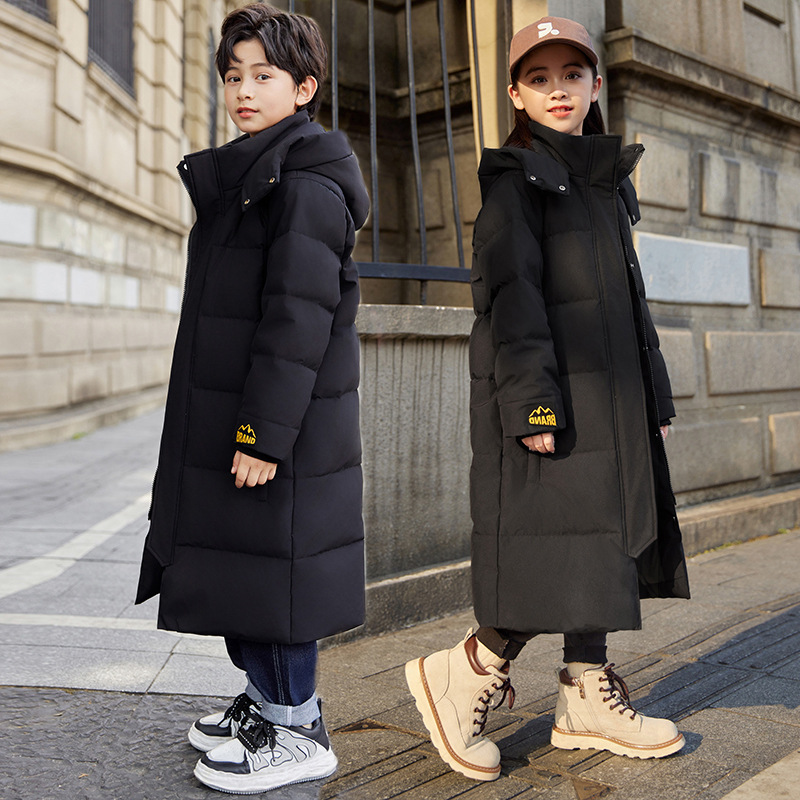新款儿童羽绒服男童中长款冬季白鸭绒女童中大童过膝加厚保暖外套