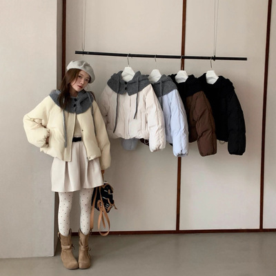 韩系小众风衣款90绒羽绒服女小个子ins风短款针织帽羽绒外套