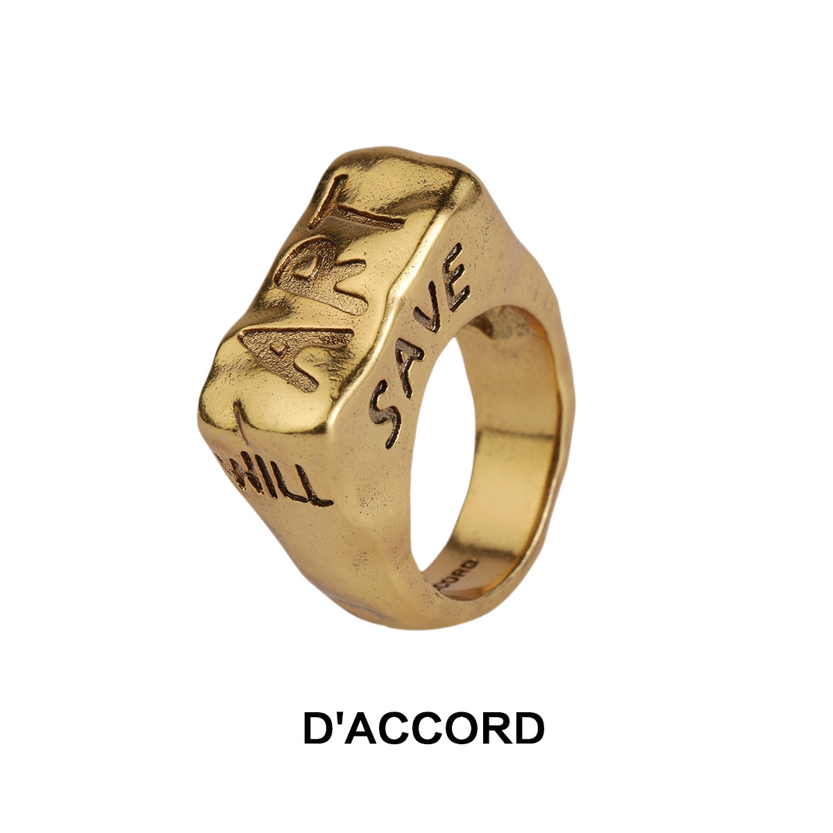 D’ACCORD  24新款原创小众设计师品牌做旧纯金属刻字戒指