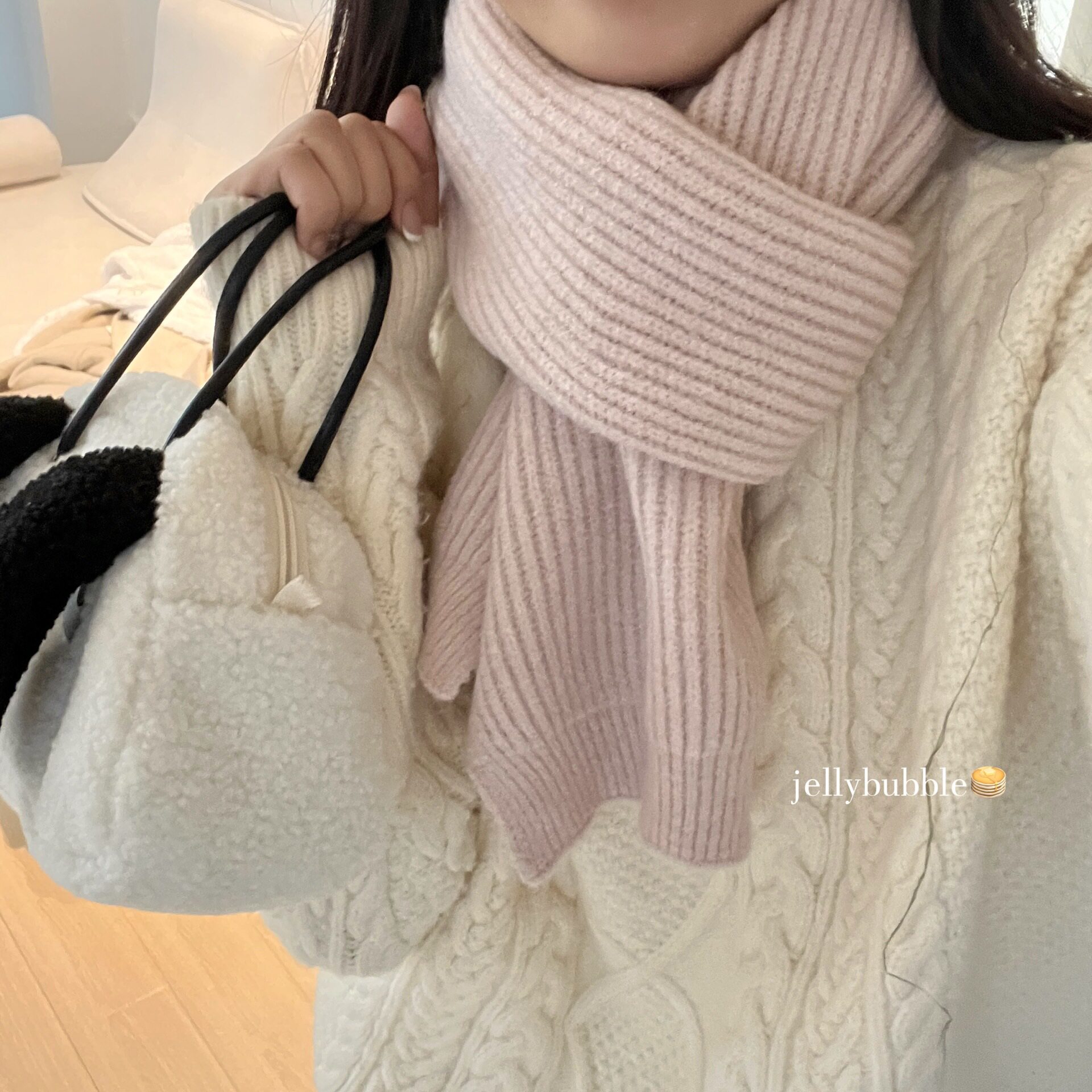 温柔粉配灰色|简单粉色灰色情侣围巾男女可戴秋冬保暖针织短围巾