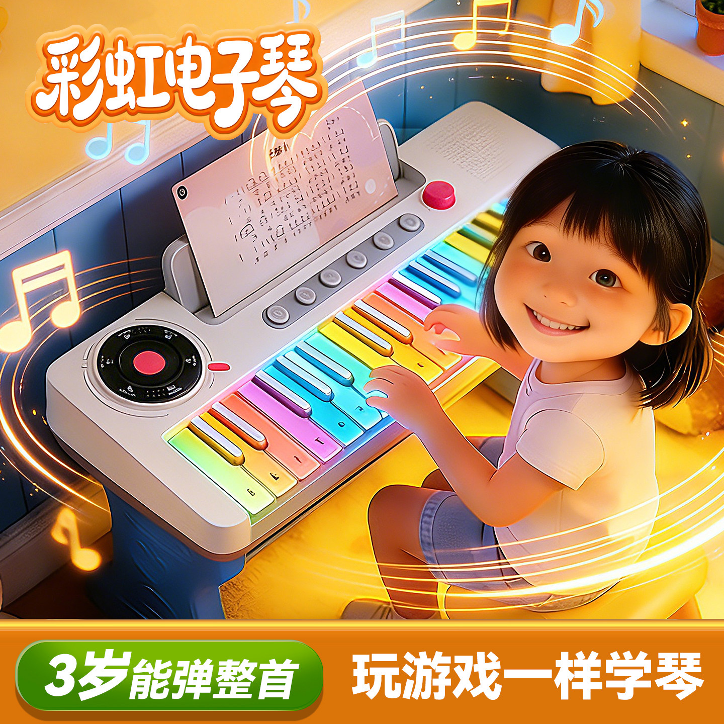 彩虹电子琴多功能儿童玩具宝宝入门音乐小钢琴可弹奏乐器2岁3女孩