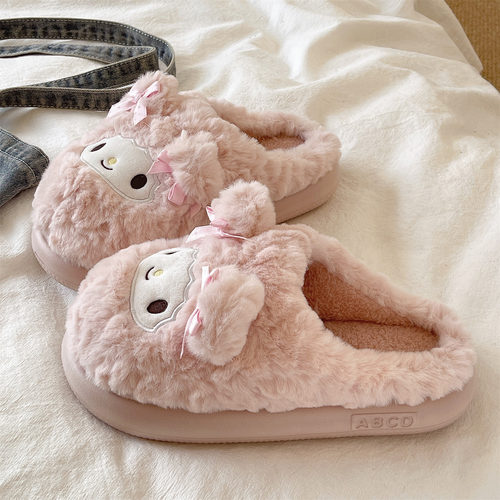 可爱蝴蝶结小羊厚底棉拖鞋