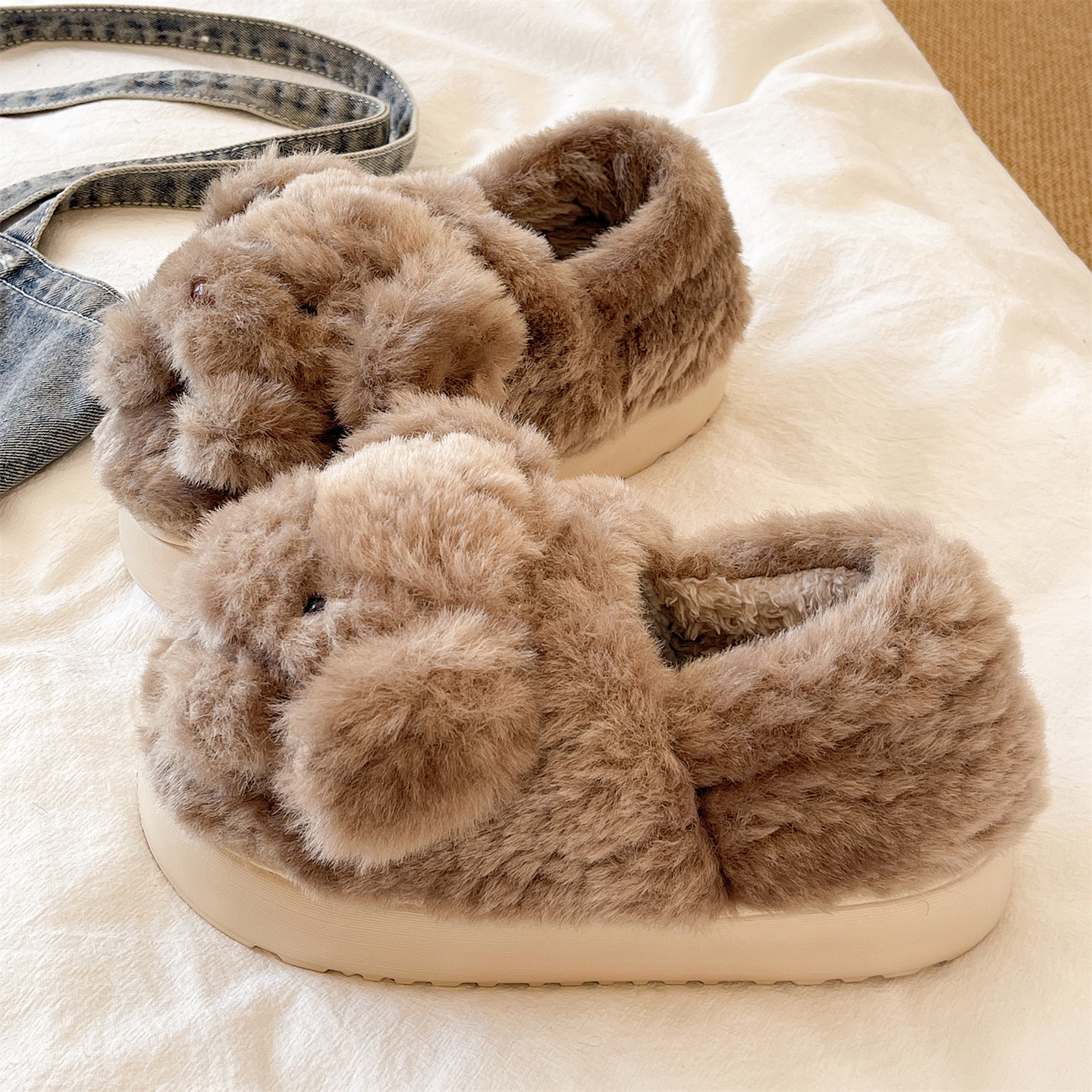 可爱小熊厚底防滑包跟棉拖鞋