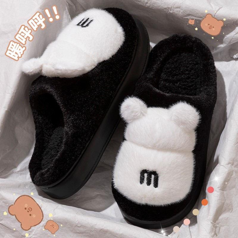 厚底可爱小熊棉拖鞋男士冬季2025新款毛绒保暖家居室内毛毛拖鞋女