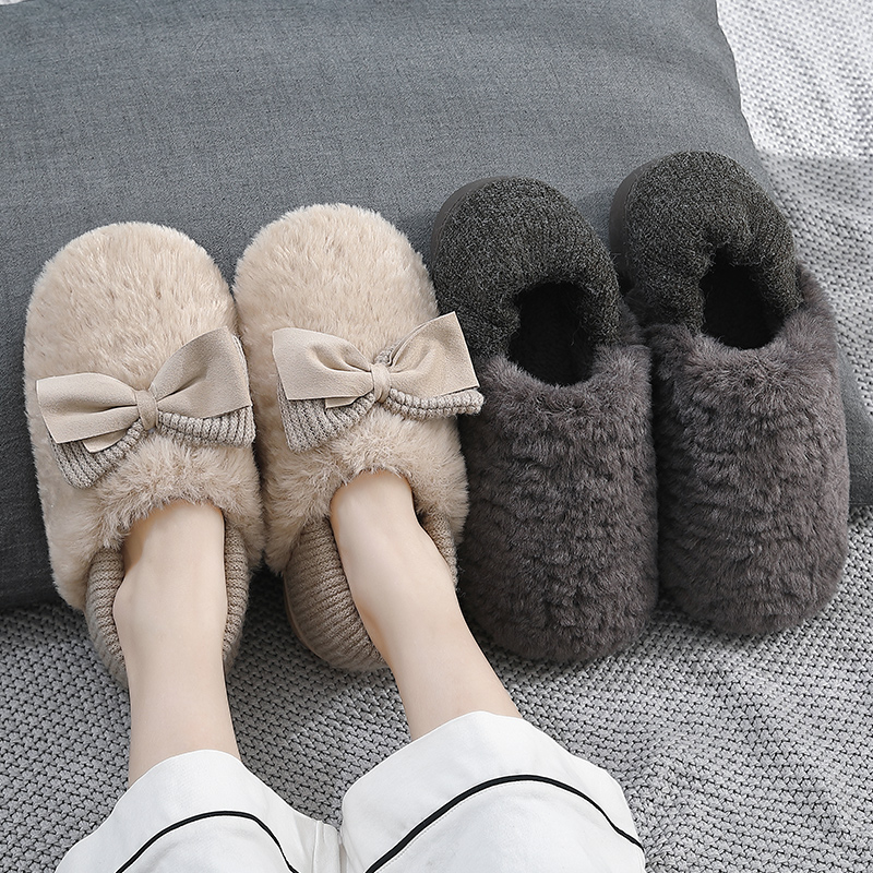 冬季蝴蝶结毛毛情侣棉鞋2022新款