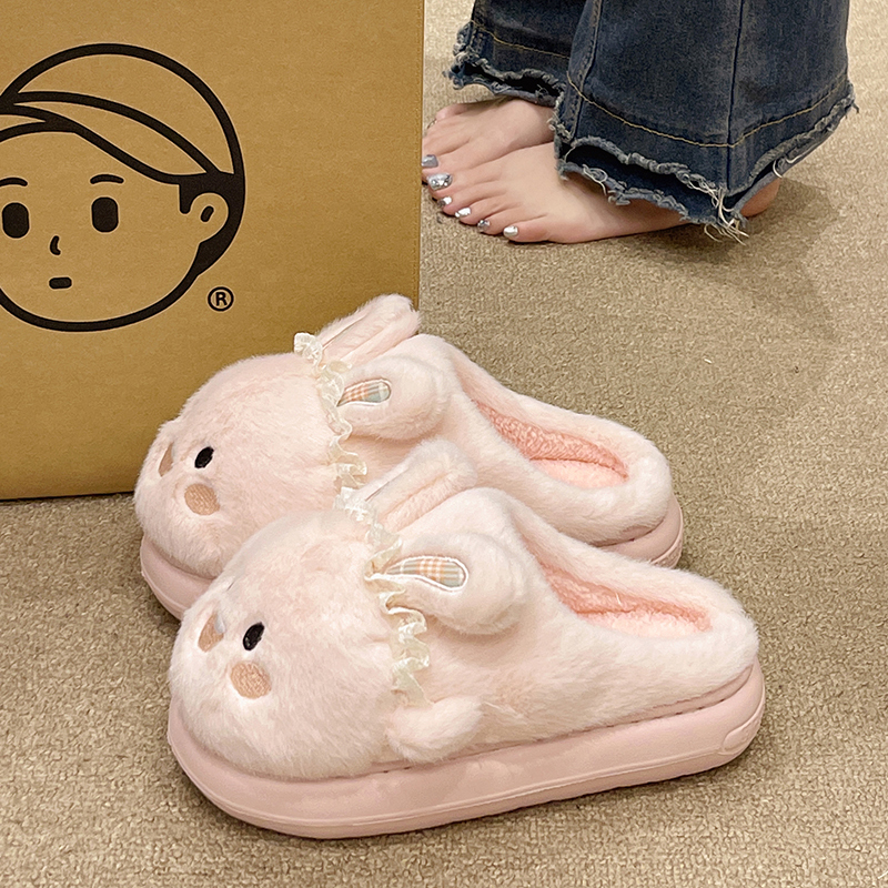 可爱少女心兔子毛绒保暖棉拖鞋