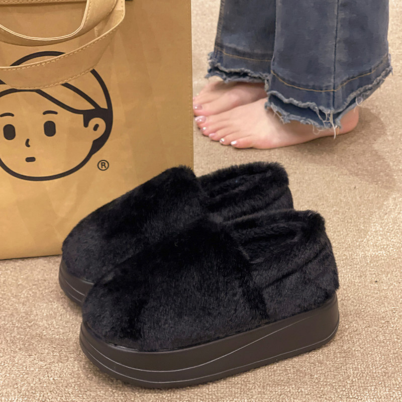 包跟月子棉鞋女冬季外穿简约时尚家居室内毛绒保暖厚底增高棉拖鞋