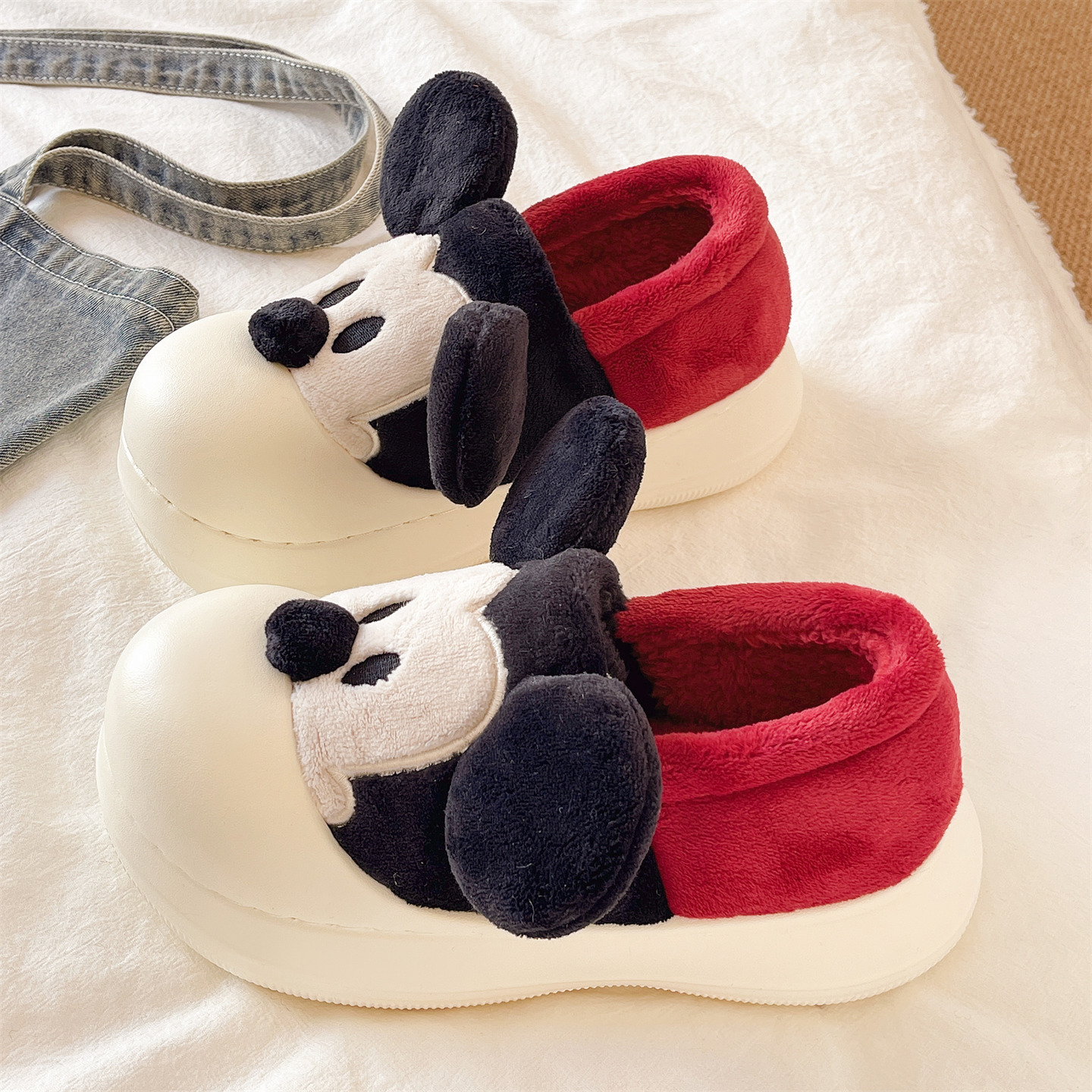 软萌可爱米奇厚底包跟棉拖鞋
