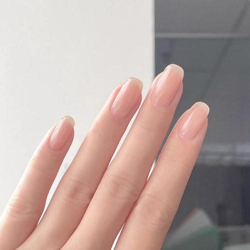 裸色穿戴甲短款冰透本甲色美甲