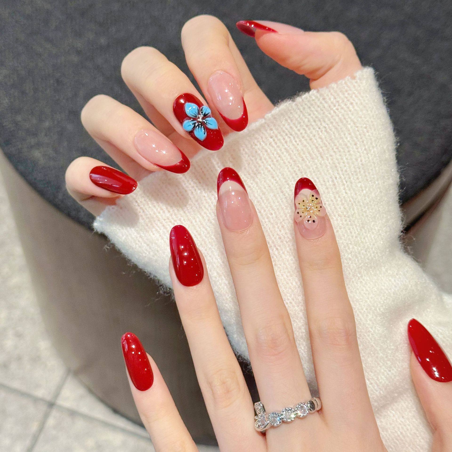 纯手工穿戴甲【景泰蓝花】立体雕花红色法式显白高级感手工穿戴甲,彩妆/香水/美妆工具,穿戴甲/甲片,淘宝优惠券,粉丝福利购,淘宝优惠卷