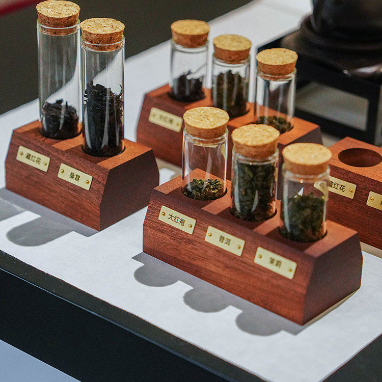 茶叶样品展示摆台奶茶店咖啡豆展示瓶底座定制logo分装试管密封瓶