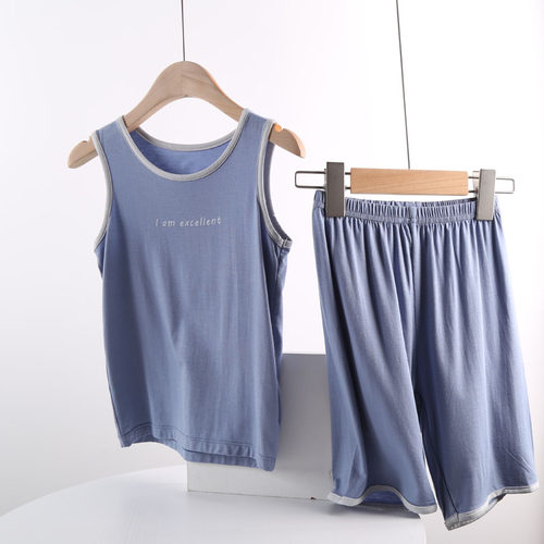 男童睡衣夏季薄款冰丝背心短裤套