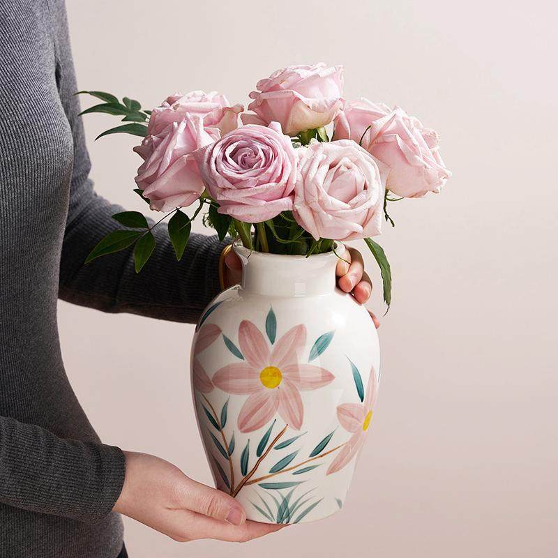 新中式手绘陶瓷花瓶高级感美式简约客厅水培插花玄关餐桌装饰摆件,家居饰品,花瓶,淘宝优惠券,粉丝福利购,淘宝优惠卷