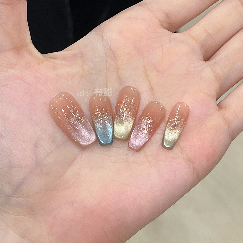 猫眼穿戴甲长款手工春日新娘穿戴式美甲2025新年款高质量绝美婚甲