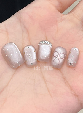 猫眼穿戴甲短款纯手工绝美穿戴款美甲2025新款高级感超火指甲贴片