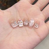 穿戴美甲2025新款 醒狮穿戴甲轻奢高级感法式 短款 手工猫眼指甲贴片