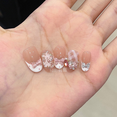 法式穿戴甲短款高质量重工可爱穿戴美甲2025新款手工裸色指甲贴片