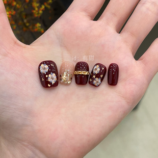 高级感绝美指甲贴片 美甲2025新款 秋冬穿戴甲短款 纯手工红色穿戴款