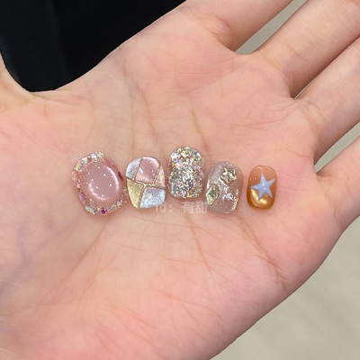 猫眼穿戴甲短款春夏高质量豆豆款穿戴美甲纯手工轻奢爆款指甲贴片