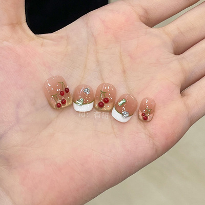 法式穿戴甲短款春夏高级感轻奢穿戴式美甲手工定制精致豆豆款短甲