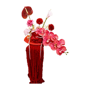 结婚茶几落地花艺订婚布置装饰玫红色仿真花摆件婚房床头桌面花排